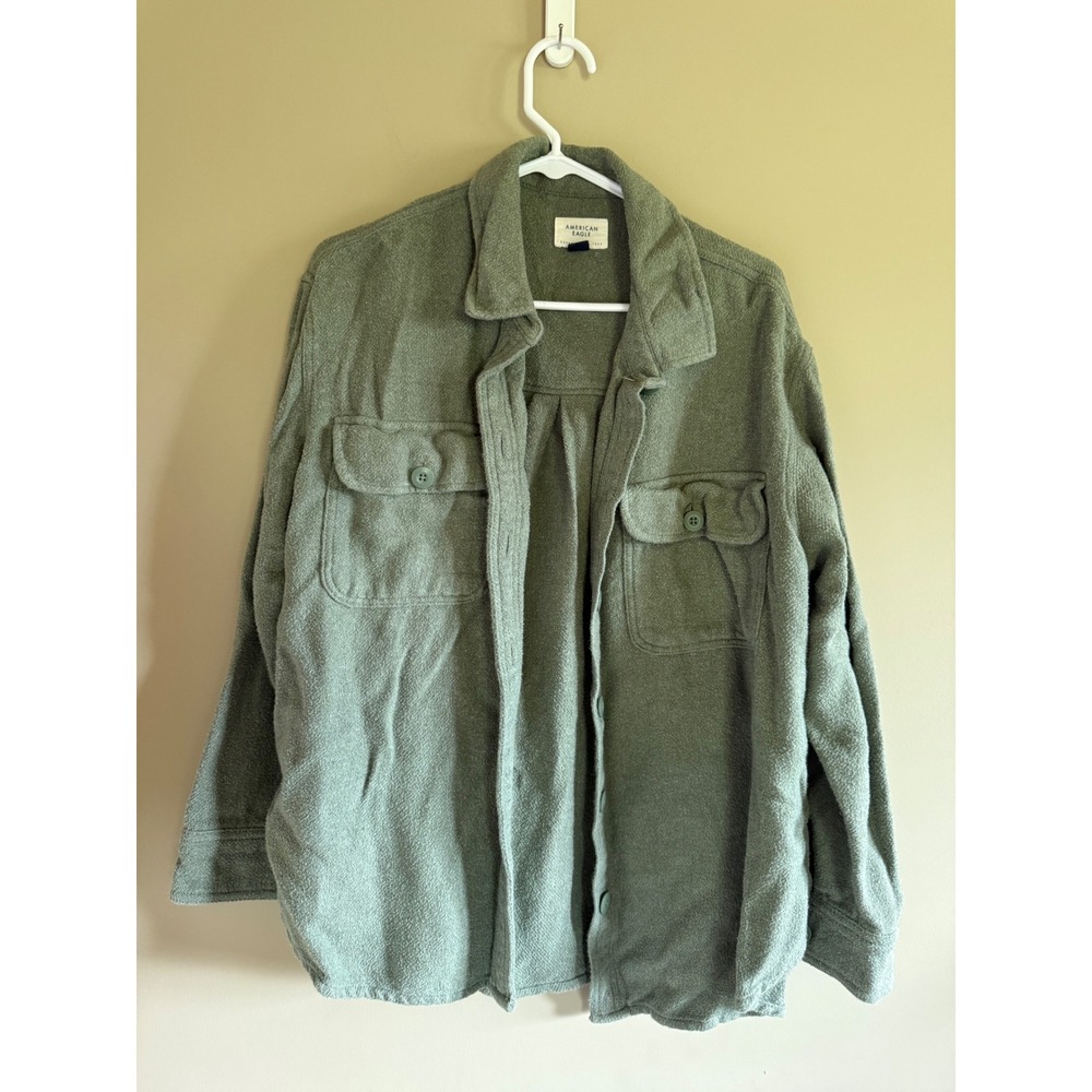 American Eagle Green Cotton Shacket Button Down Oversized Shirt Jacket‎ Womens M